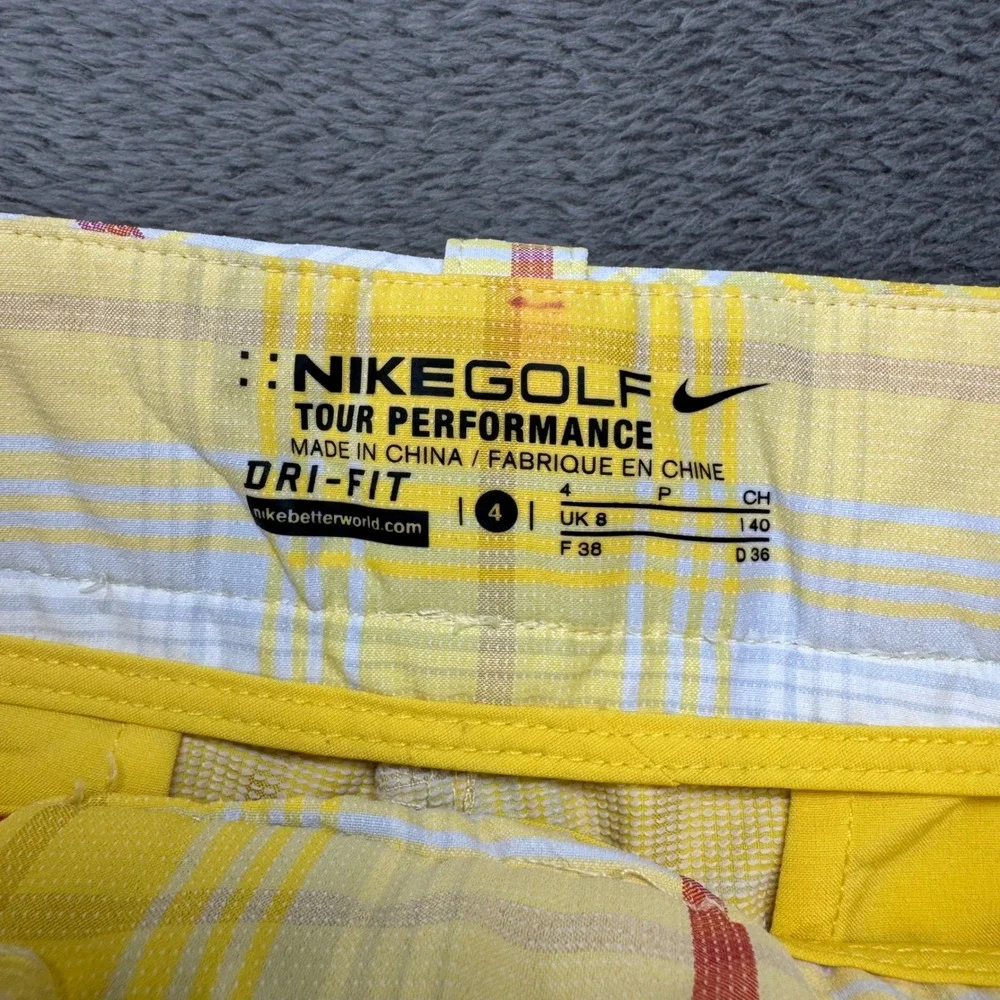 Nike Golf Tour Performance‎ Plaid Shorts Women Size 4 Yellow Pink White Dri-Fit